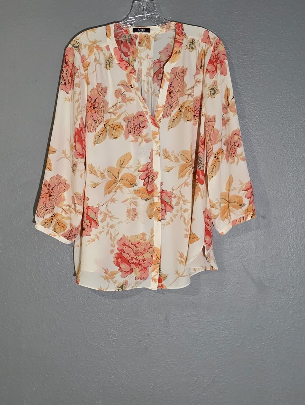 Nydj Womens Floral 3/4 Sleeves blouse sz L